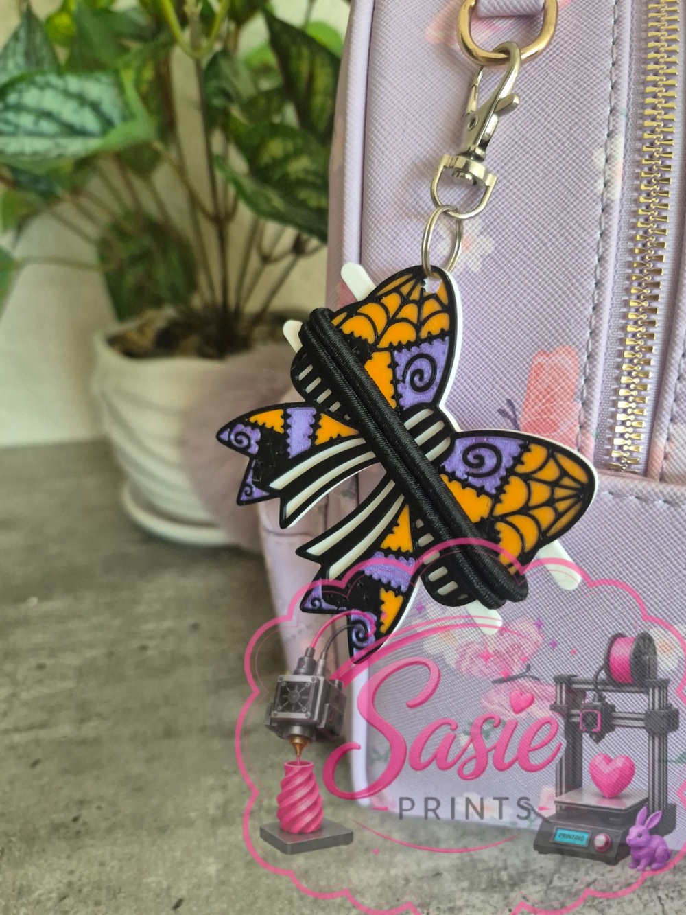 Halloween Bow Hair Tie Holder Keychain